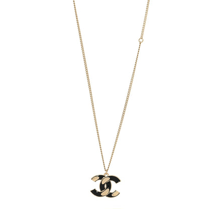 Chanel Enamel CC Pendant Necklace Black Light Gold 2 of 5