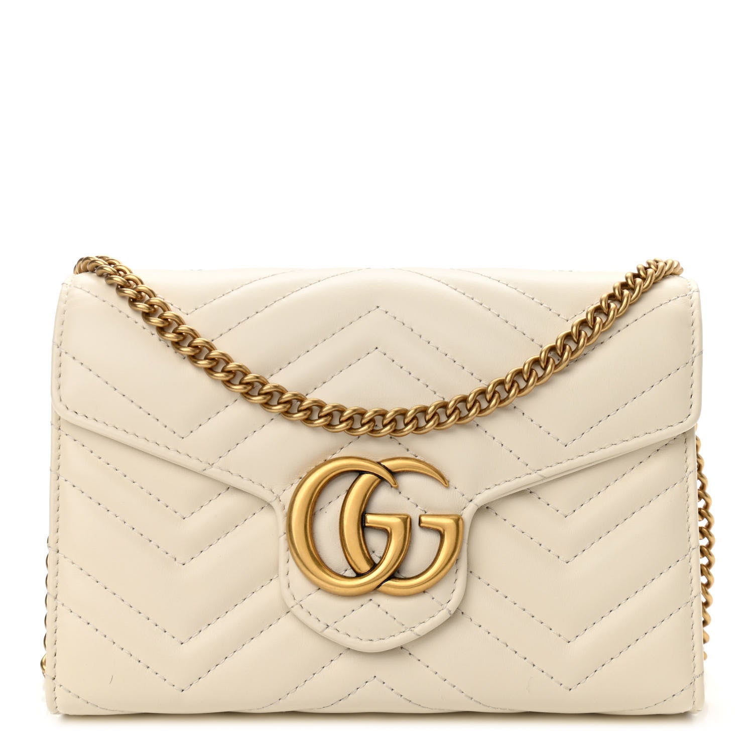 Gucci Calfskin Matelasse GG Marmont Chain Wallet Mystic White 1 of 10