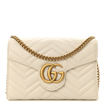 Gucci Calfskin Matelasse GG Marmont Chain Wallet Mystic White 1 of 10