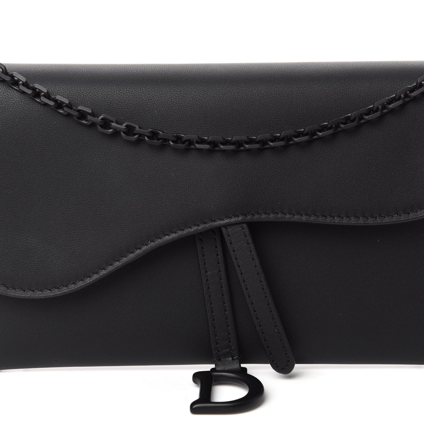 Ultra Matte Calfskin Saddle Chain Wallet Pouch Black