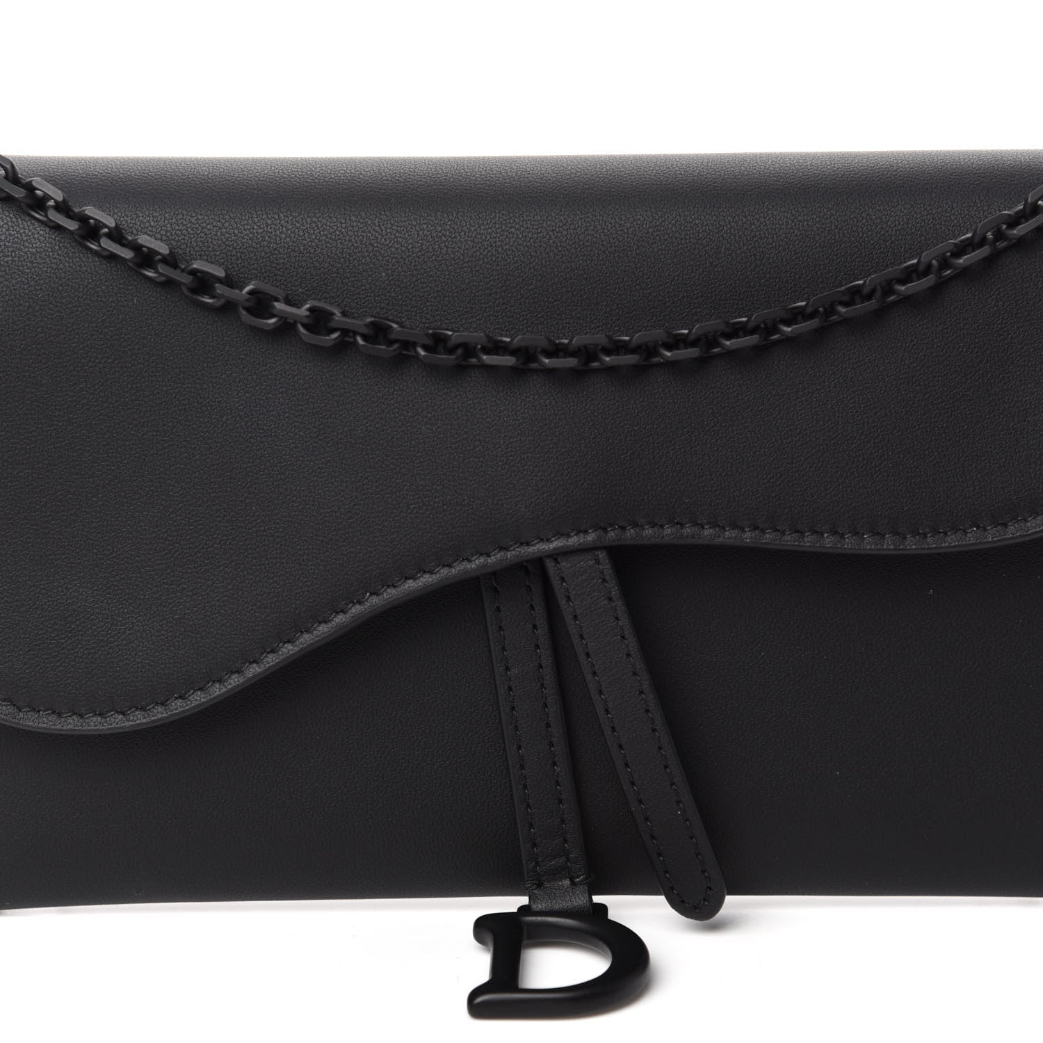 Christian Dior Ultra Matte Calfskin Saddle Chain Wallet Pouch Black 11 of 12