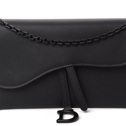 Christian Dior Ultra Matte Calfskin Saddle Chain Wallet Pouch Black 11 of 12