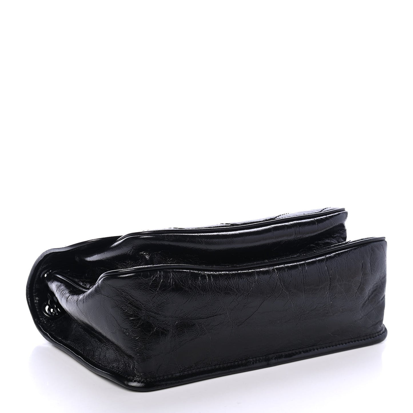 Crinkled Calfskin Matelasse Monogram Medium Niki Chain Satchel Black