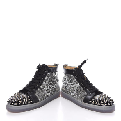 Christian Louboutin Leopard Strass Spikes Mens No Limit Flat Sneakers 46 SIlver Black 9 of 11