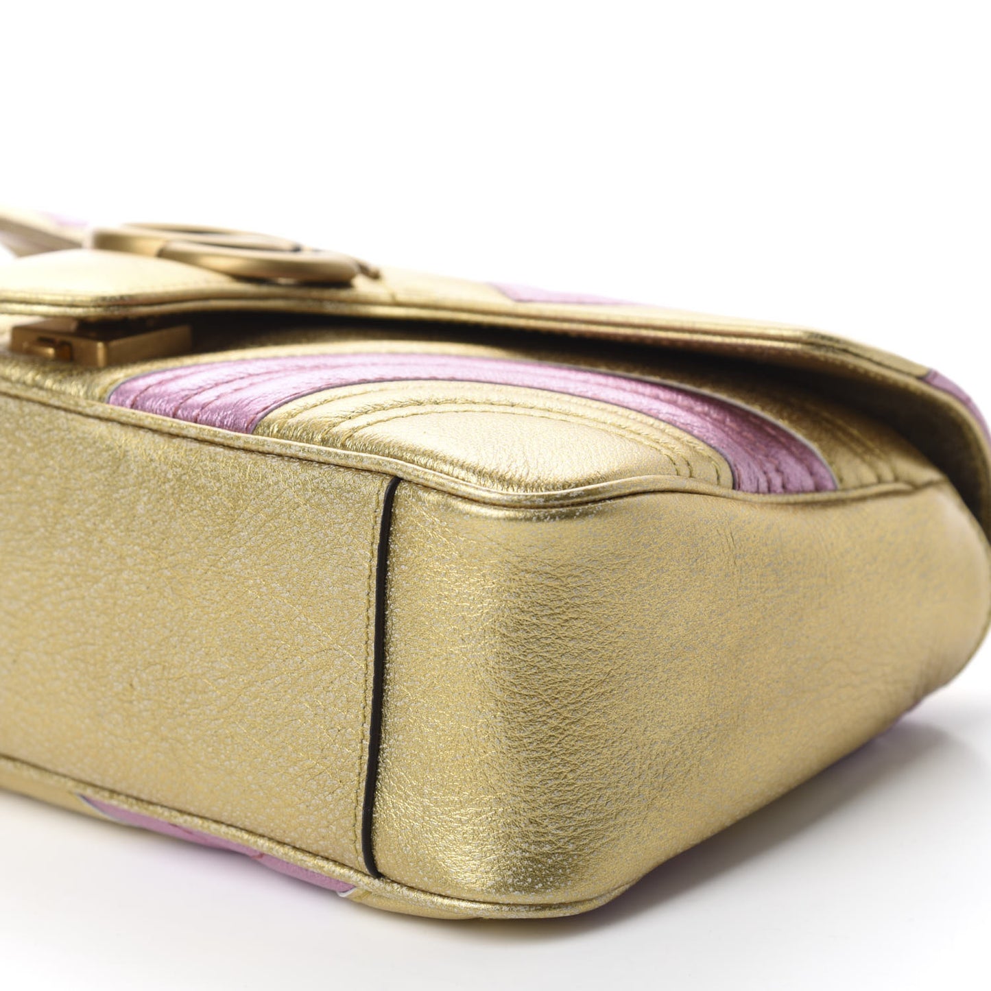 Metallic Calfskin Matelasse Small GG Marmont Shoulder Bag Gold Pink