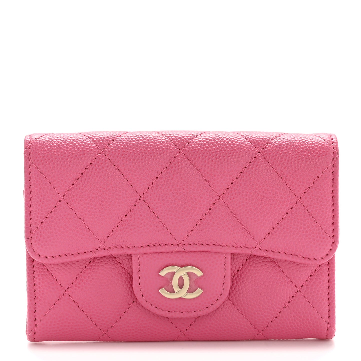 Caviar Quilted Flap Card Holder Wallet Pink