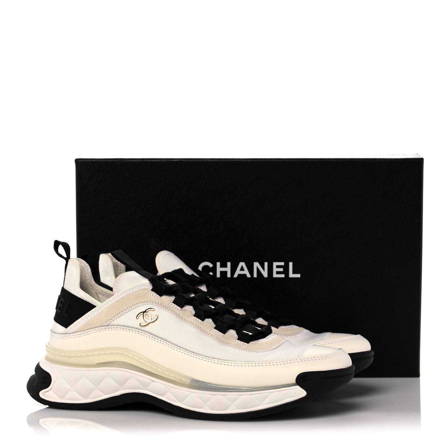 Chanel Velvet Calfskin Mixed Fibers CC Sneakers 39.5 Ivory Black 11 of 11