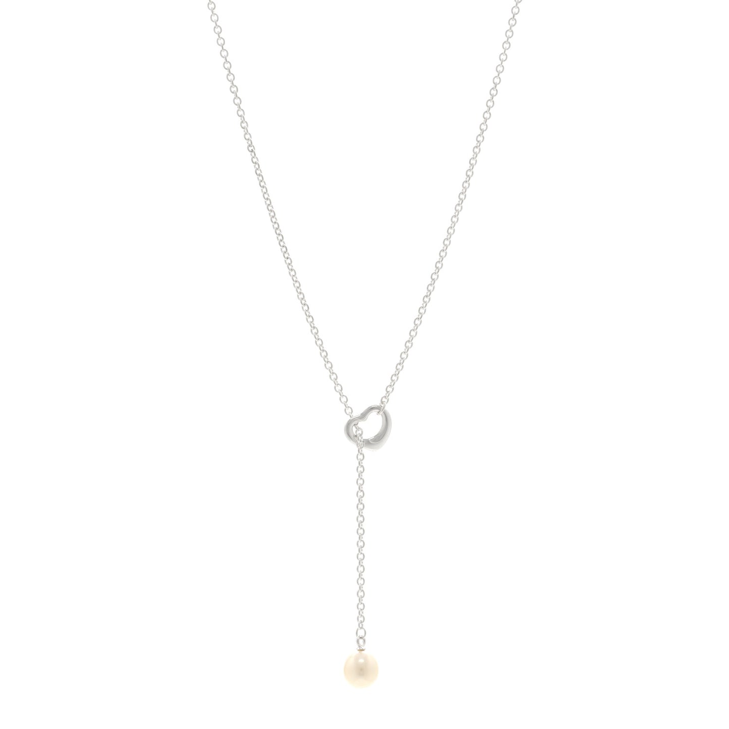 Sterling Silver Cultured Pearl 7.5-8mm Elsa Peretti Open Heart Lariat Necklace