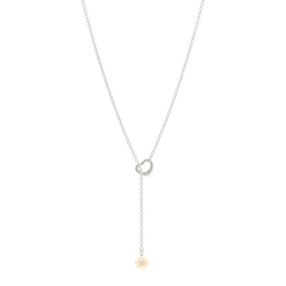 Tiffany Sterling Silver Cultured Pearl 7.5-8mm Elsa Peretti Open Heart Lariat Necklace 1 of 5