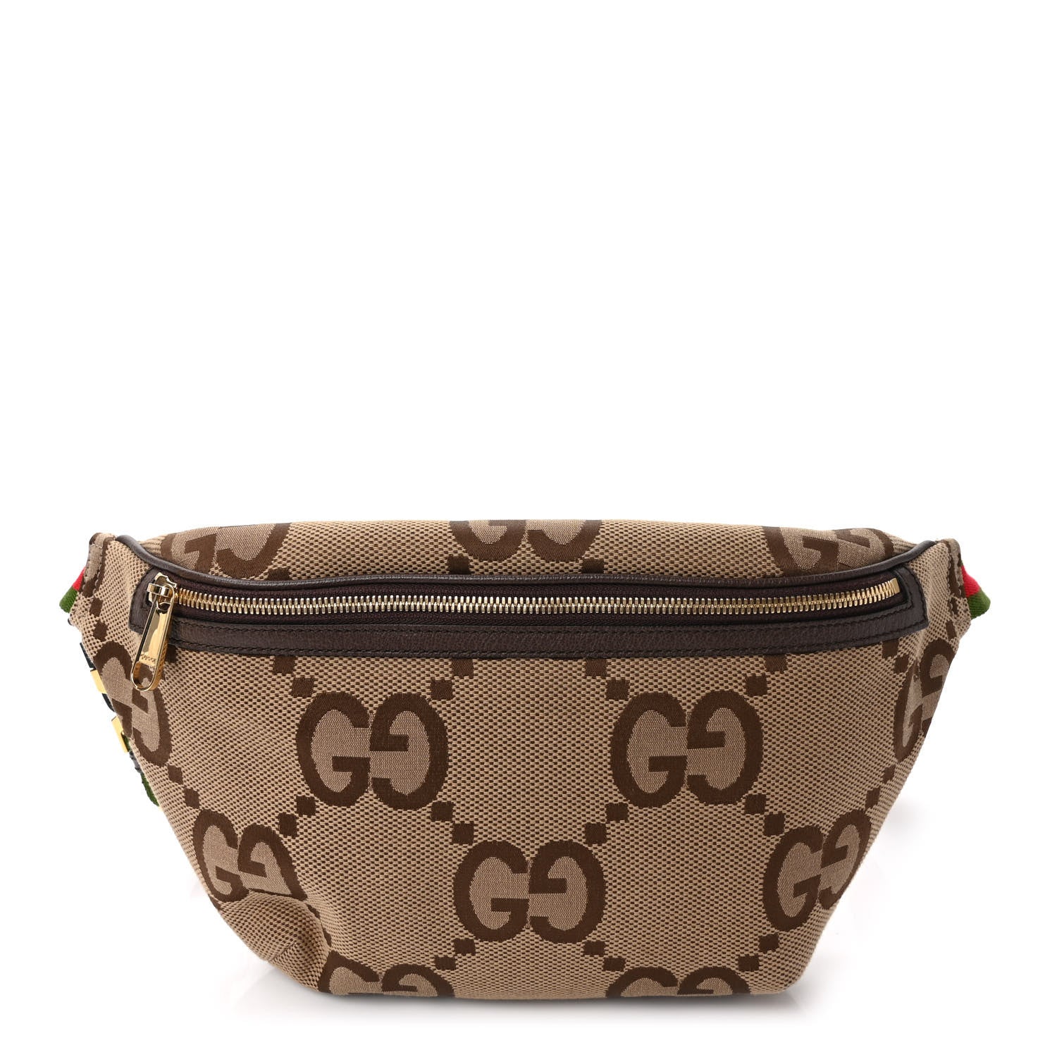 Gucci Monogram Jumbo GG Textured Dollar Calfskin Web Belt Bag Camel Ebony New Acero 1 of 8