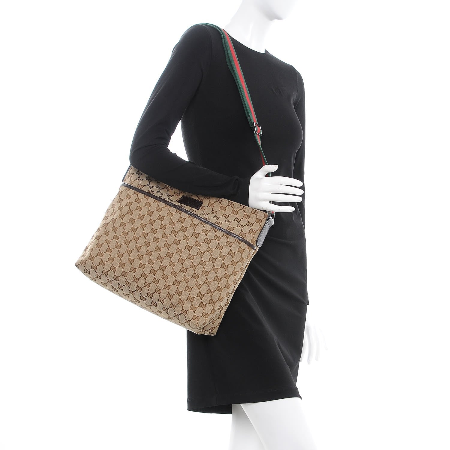 Gucci Monogram Web Medium Flat Messenger Bag Brown 2 of 9