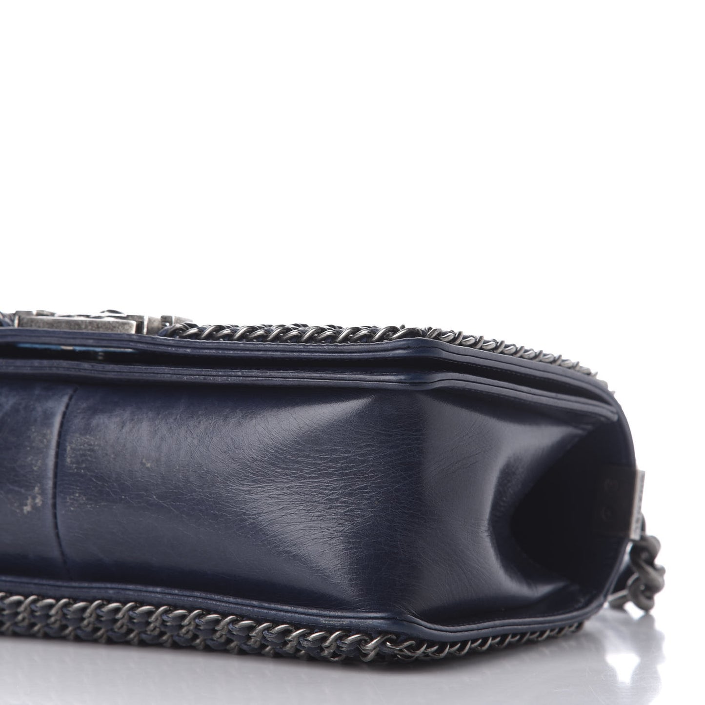 Glazed Calfskin Quilted Medium Boy Chained Flap Blue