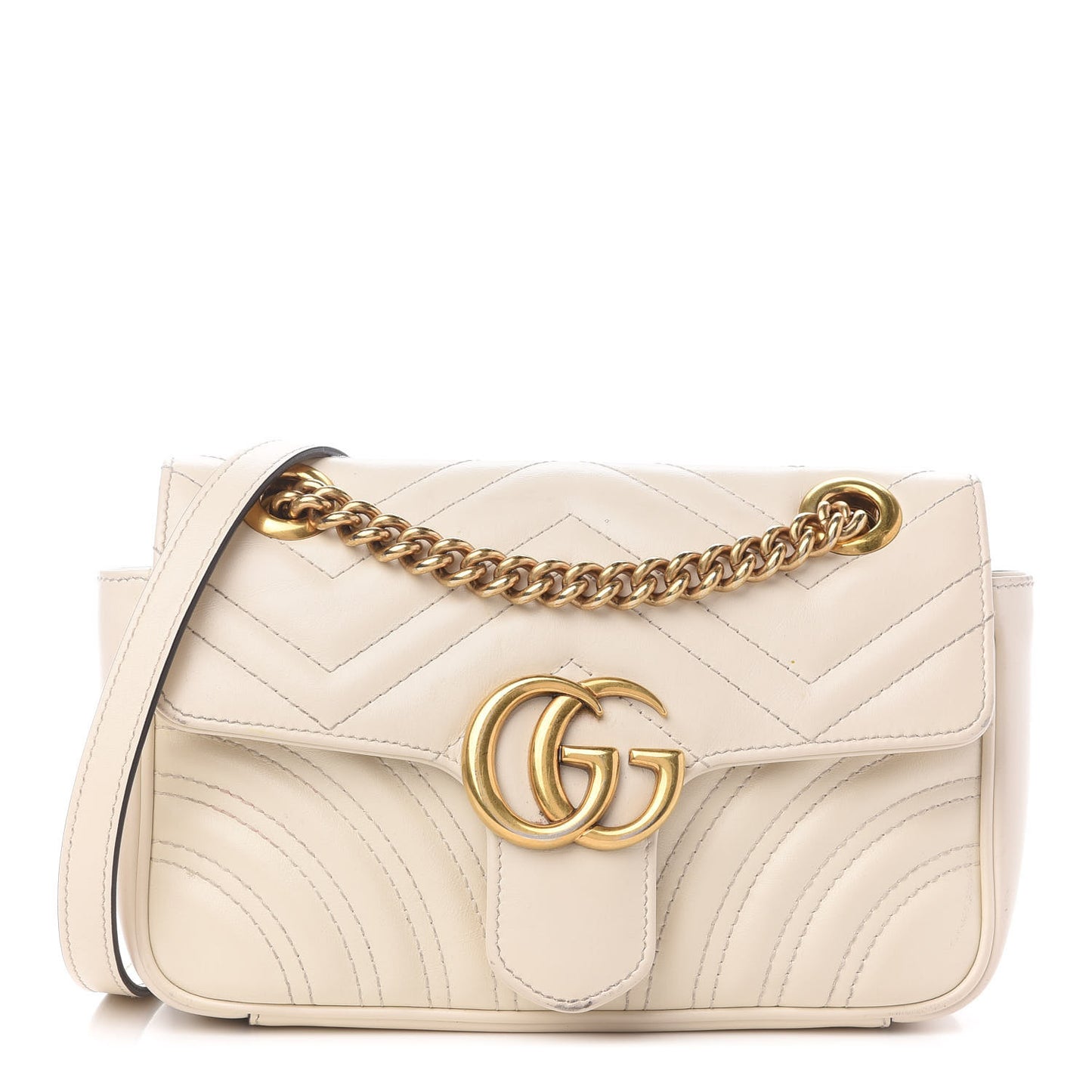 Calfskin Matelasse Mini GG Marmont Shoulder Bag White