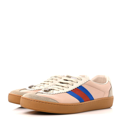 Gucci Calfskin Suede Web Womens G74 Sneakers 37.5 Oatmeal Soft Rose 3 of 9