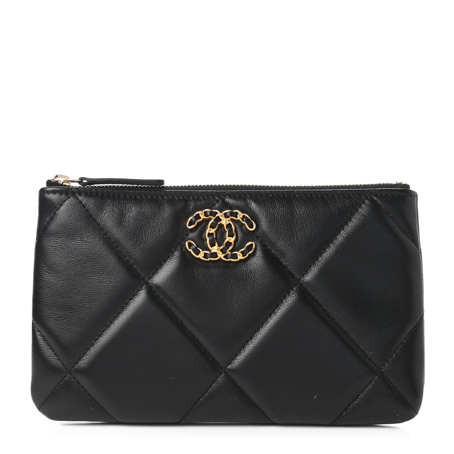 Goatskin Quilted Small Chanel 19 Pouch Black