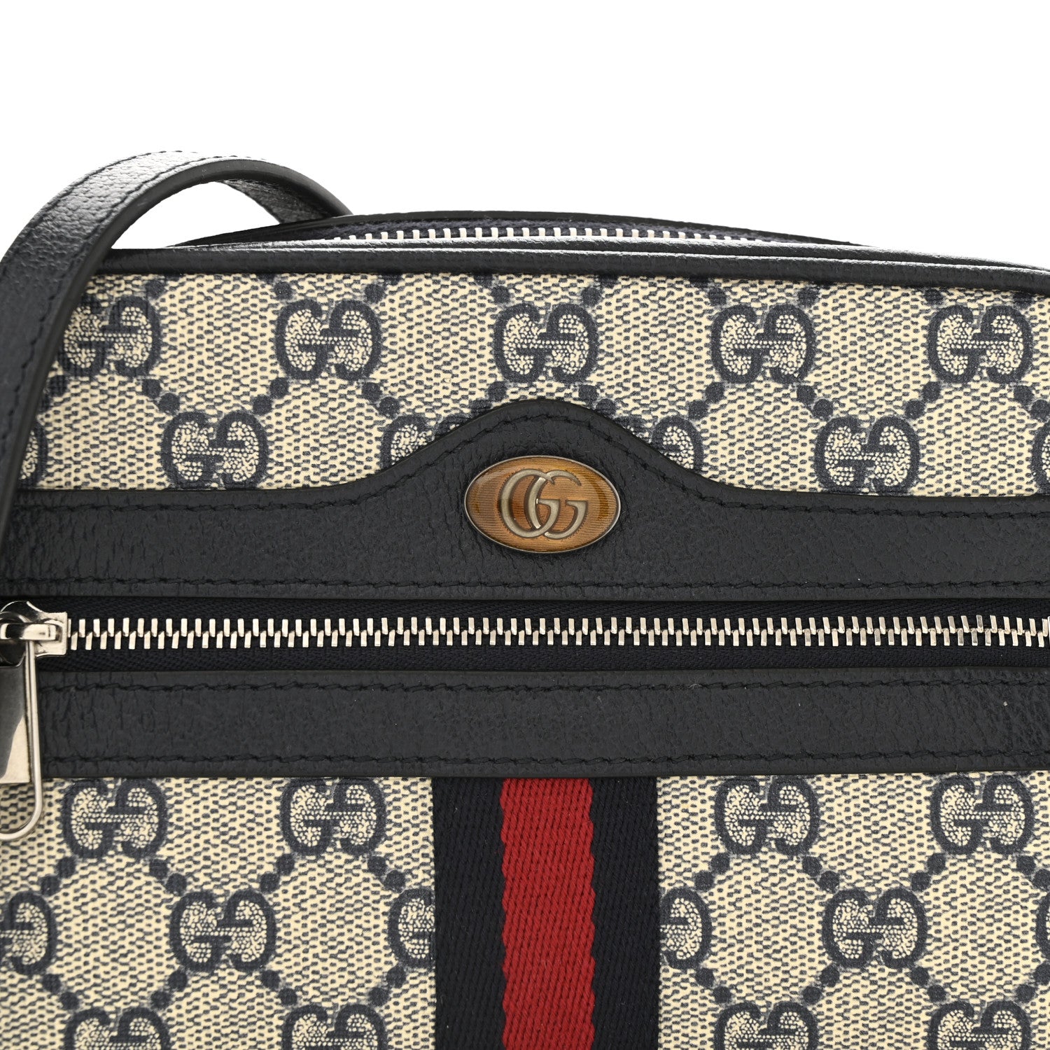 Gucci GG Supreme Monogram Textured Dollar Calfskin Web Mini Ophidia Shoulder Bag Beige Blue 8 of 12