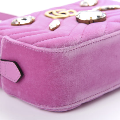 Gucci Velvet Matelasse Marquise Crystals Mini GG Marmont Chain Shoulder Bag Malva 7 of 11