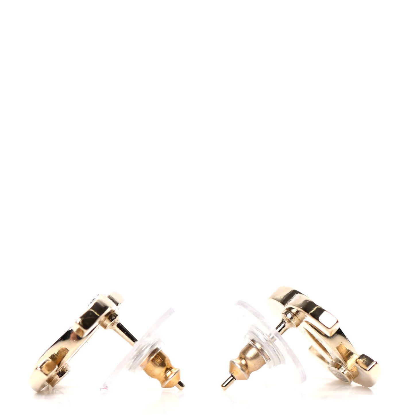 Crystal Metal CC Paris Button Stud Earrings Gold