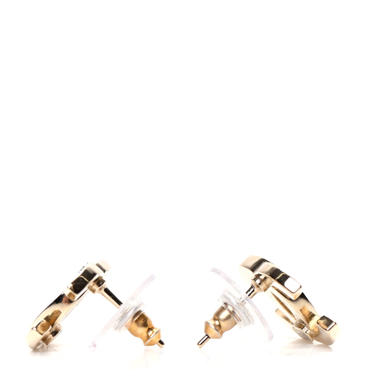Chanel Crystal Metal CC Paris Button Stud Earrings Gold 3 of 5