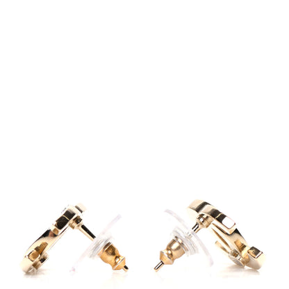 Chanel Crystal Metal CC Paris Button Stud Earrings Gold 3 of 5
