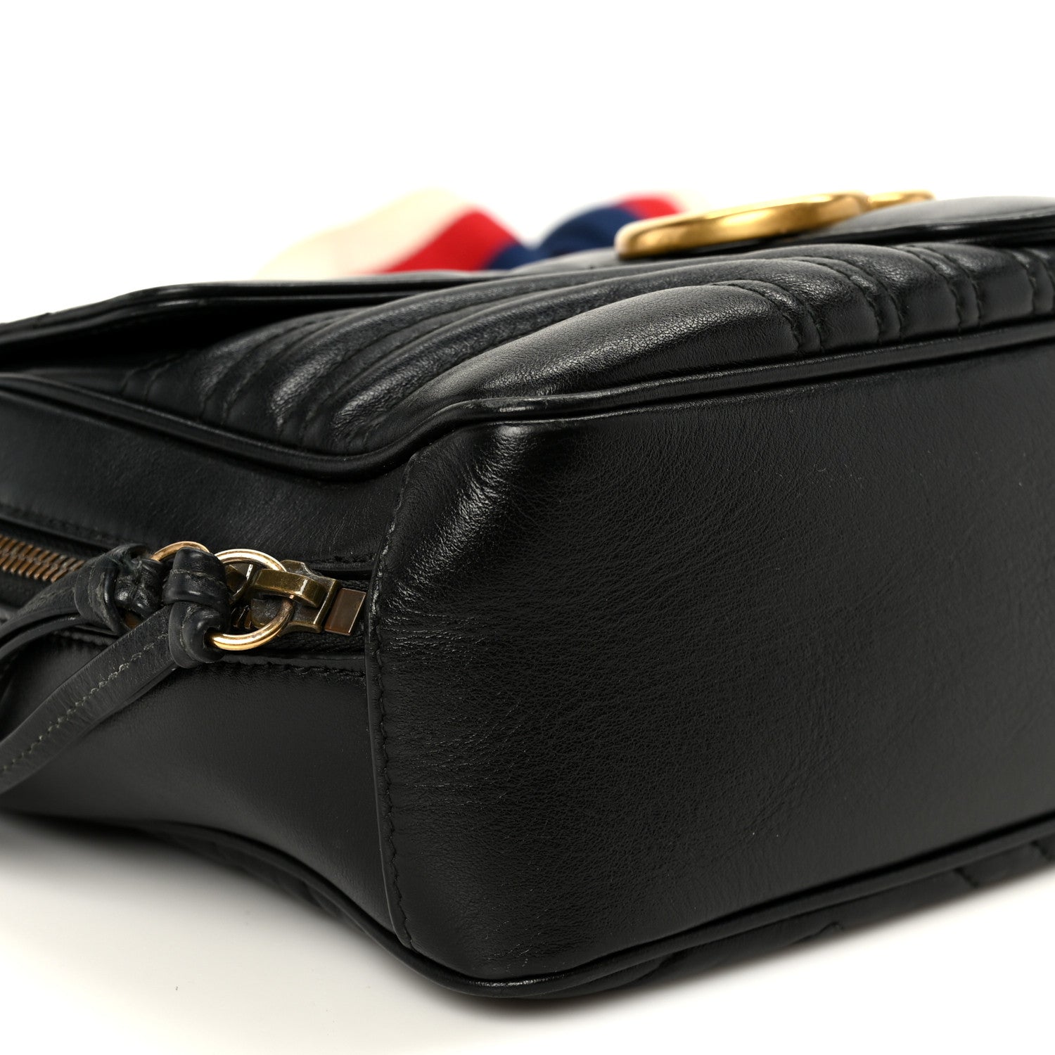 Gucci Calfskin Matelasse Sylvie Web Small GG Marmont Top Handle Shoulder Bag Black 10 of 11