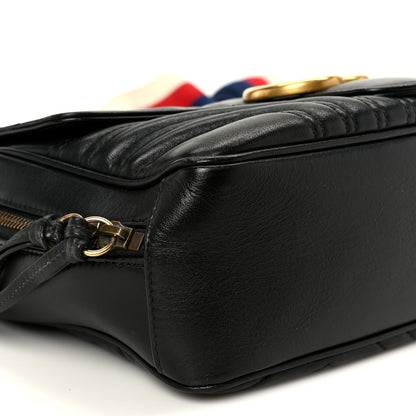 Gucci Calfskin Matelasse Sylvie Web Small GG Marmont Top Handle Shoulder Bag Black 10 of 11
