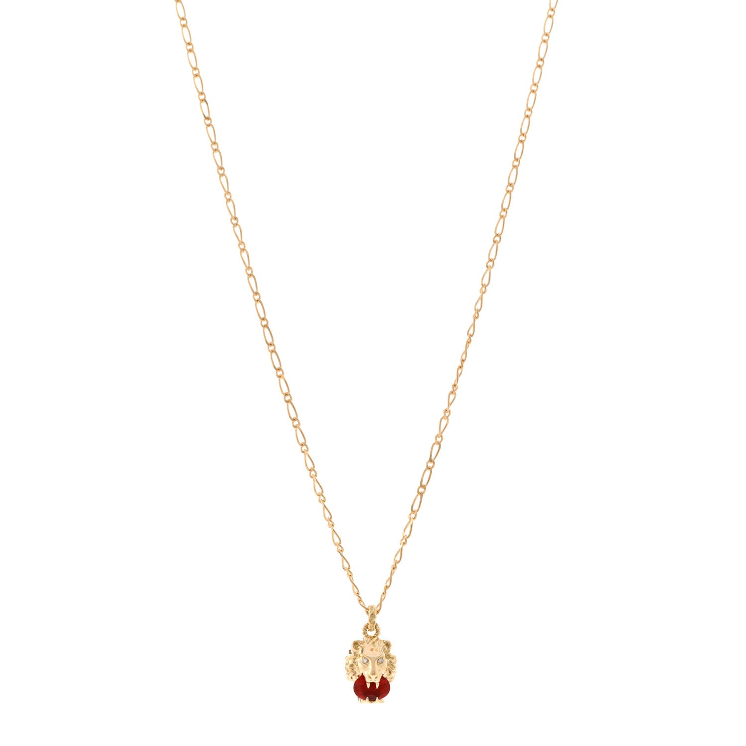 Gucci 18K Yellow Gold Diamond Fire Opal Lion Head Necklace 1 of 5