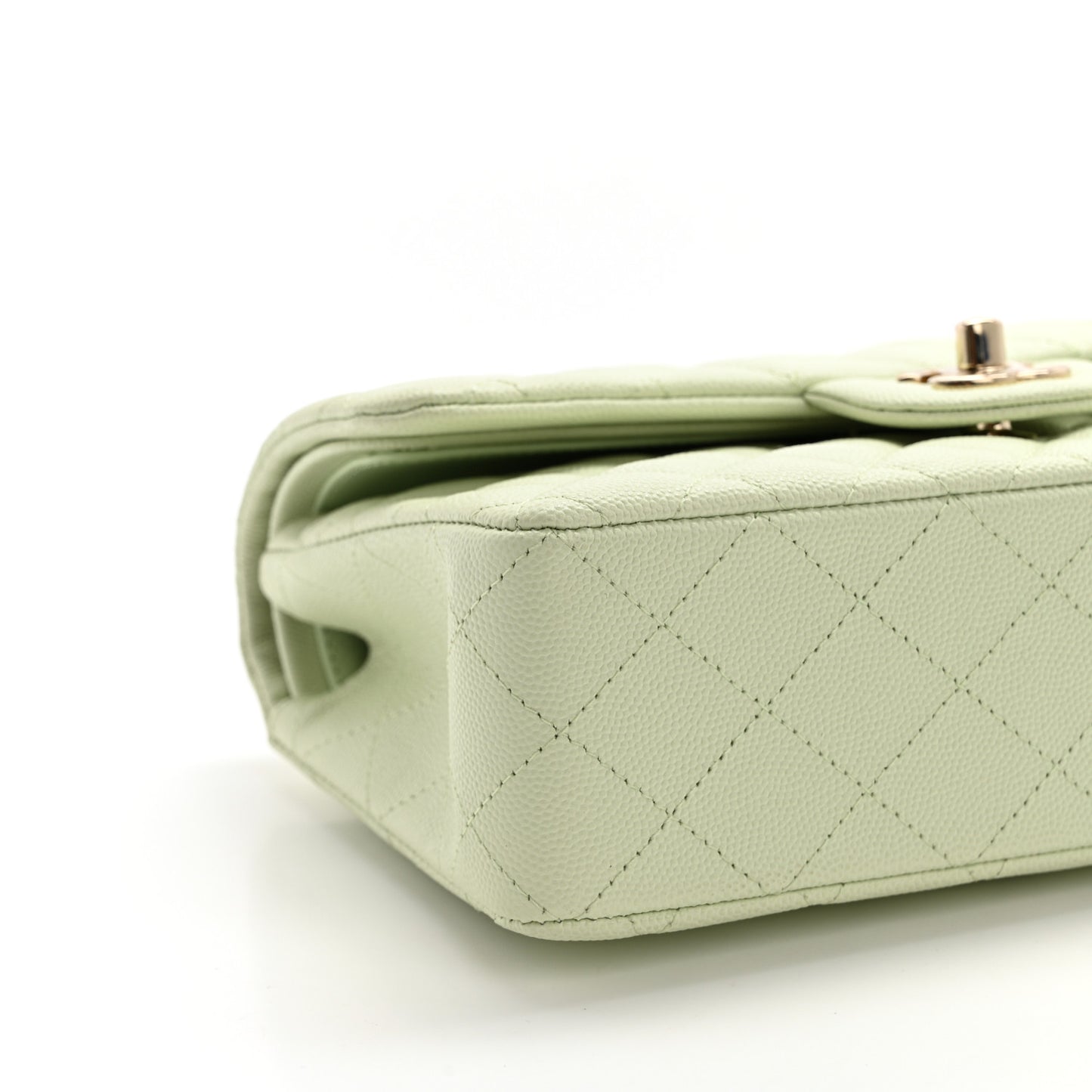 Caviar Quilted Small Double Flap Light Green