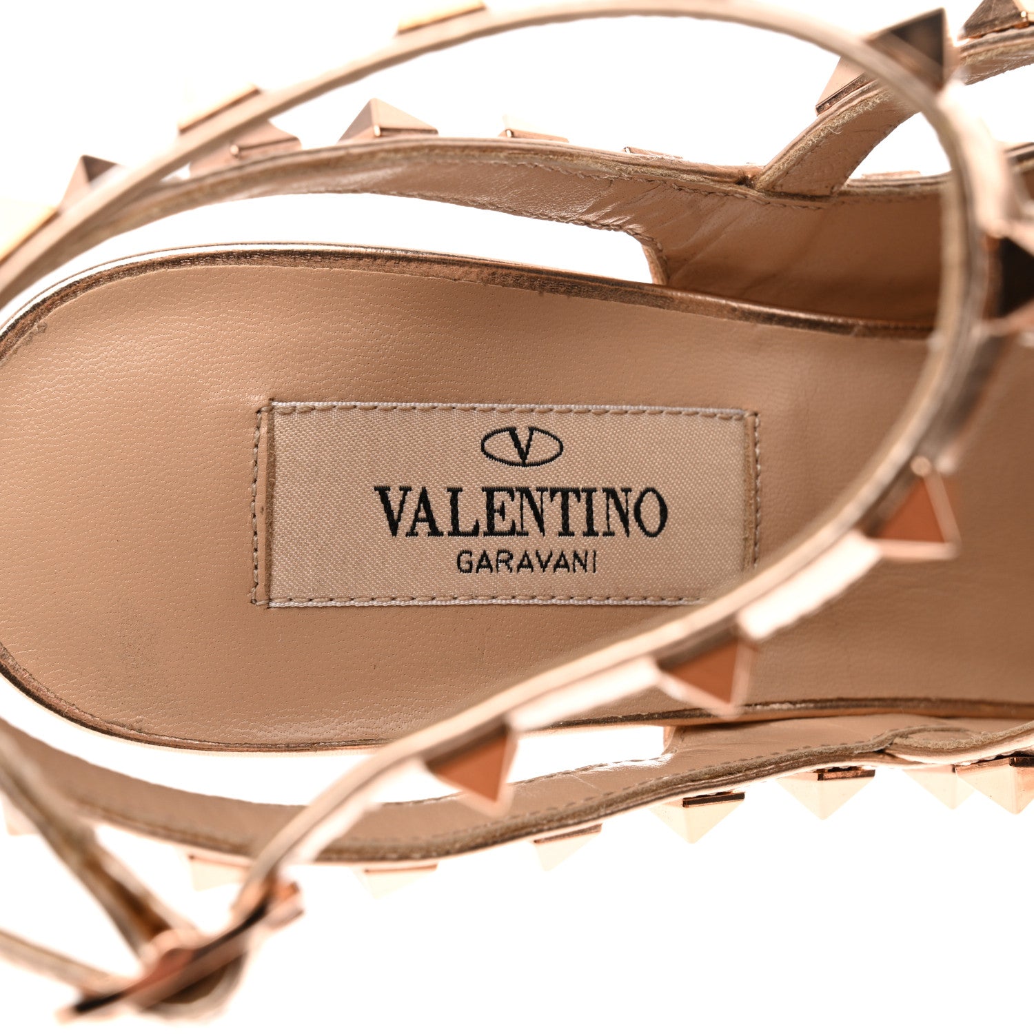 Valentino Garavani Metallic Pebbled Calfskin Rockstud Ankle Strap 100mm Pumps 36.5 Rame 6 of 9