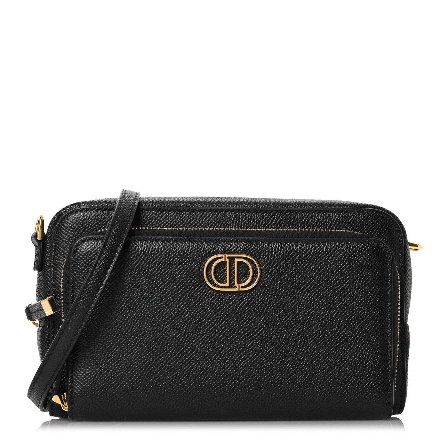 Grained Calfskin Caro Double Pouch Black