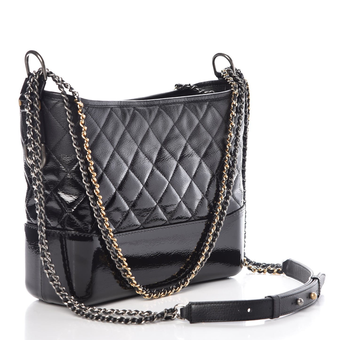 Patent Goatskin Quilted Medium Gabrielle Hobo Black