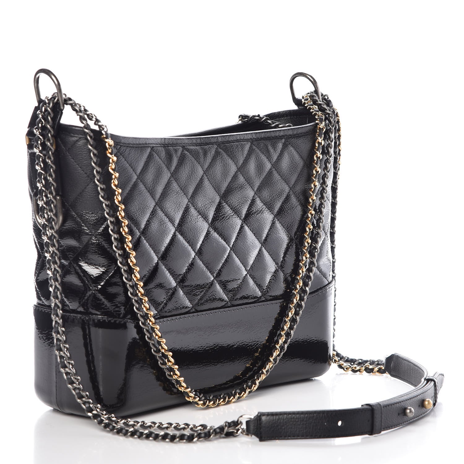 Chanel Patent Goatskin Quilted Medium Gabrielle Hobo Black 3 of 8