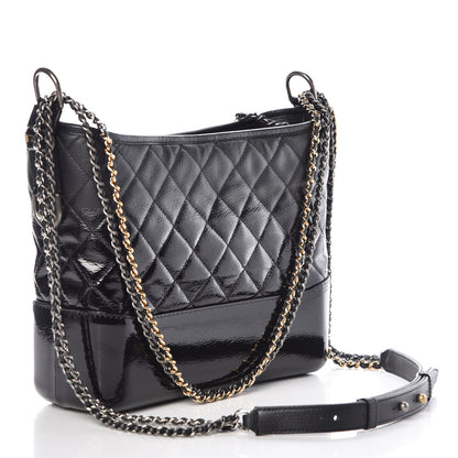 Chanel Patent Goatskin Quilted Medium Gabrielle Hobo Black 3 of 8