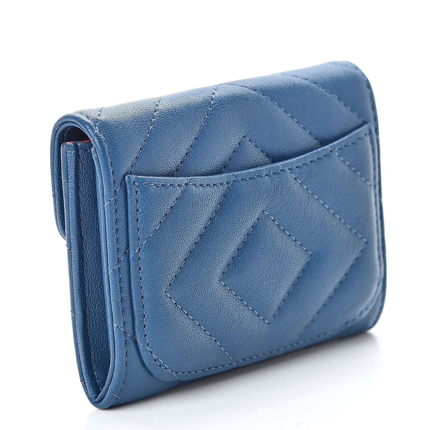 Chanel Sheepskin Chevron Quilted Reissue Card Holder Blue 3 of 8