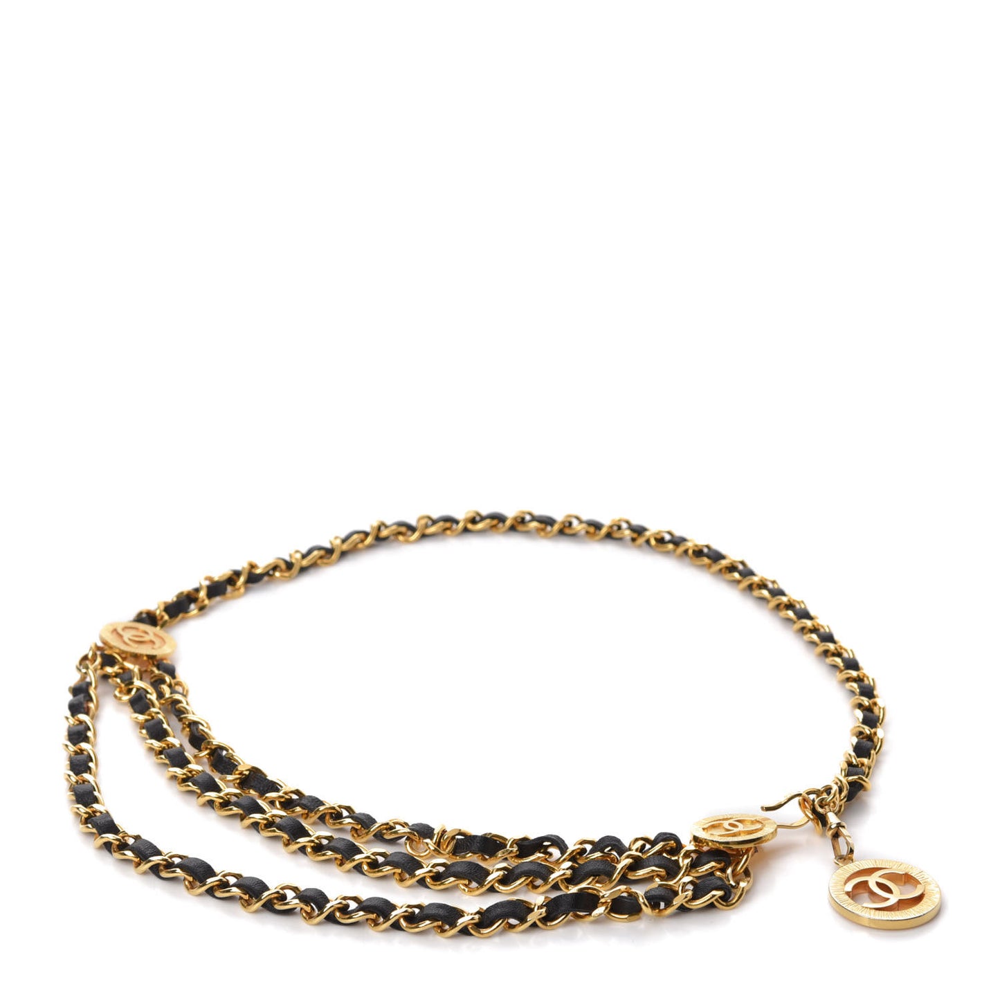 Lambskin CC Chain Belt Black Gold