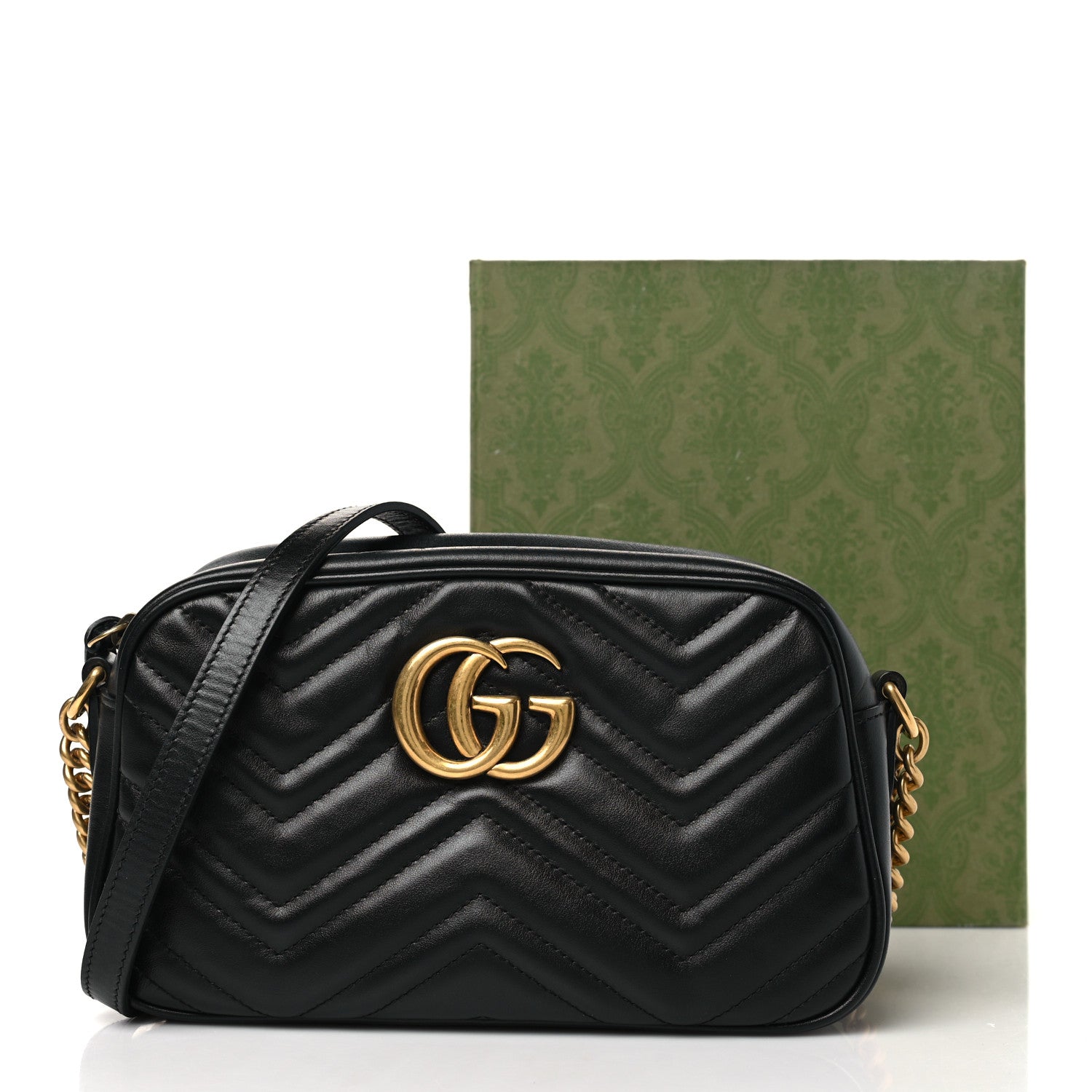 Gucci Calfskin Matelasse Small GG Marmont Chain Shoulder Bag Black 13 of 13