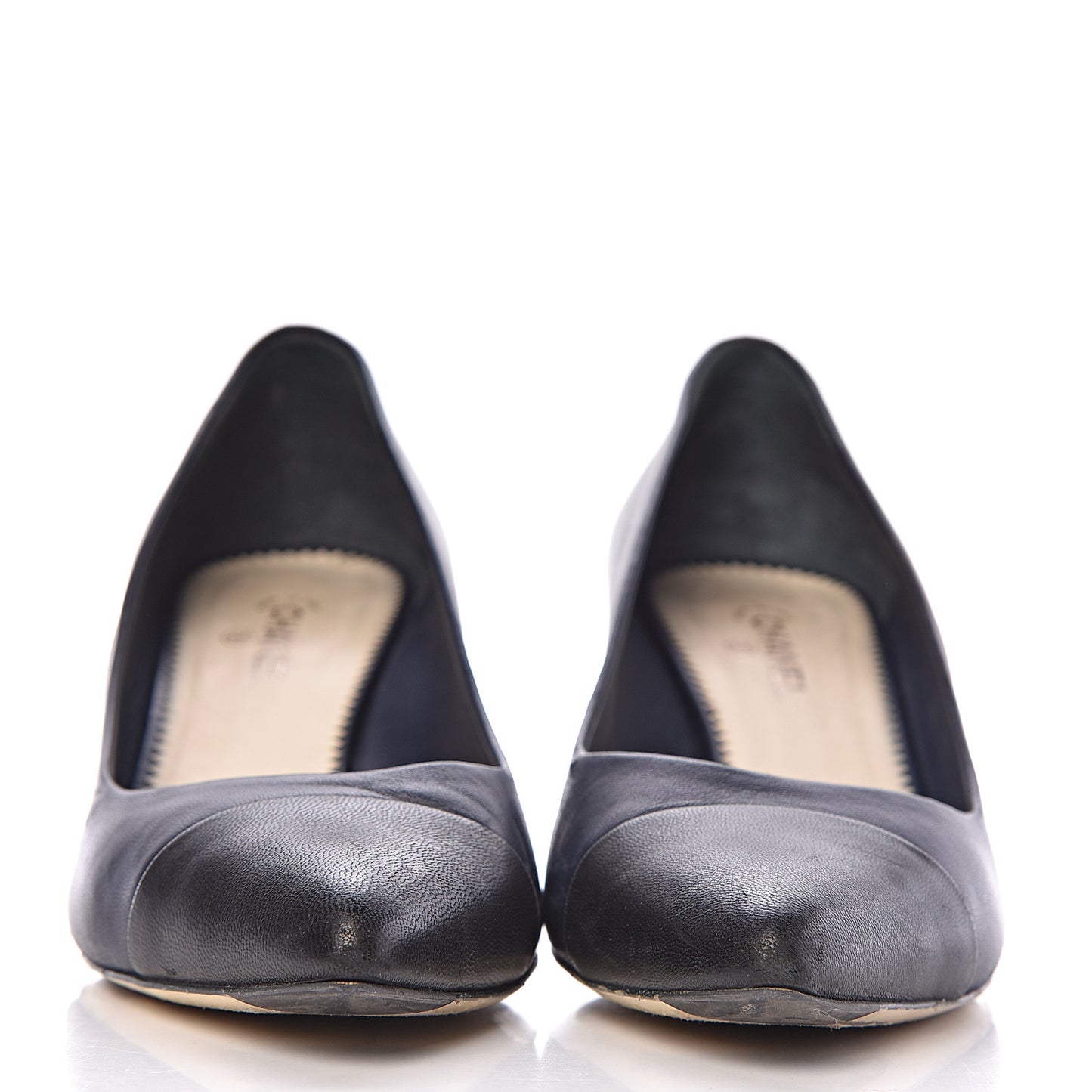 Lambskin Cap Toe Pearl Pumps 39 Navy Blue Black