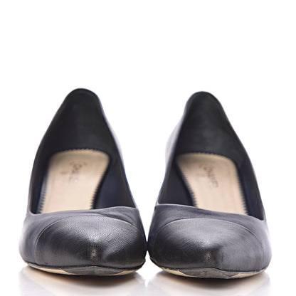 Chanel Lambskin Cap Toe Pearl Pumps 39 Navy Blue Black 2 of 12