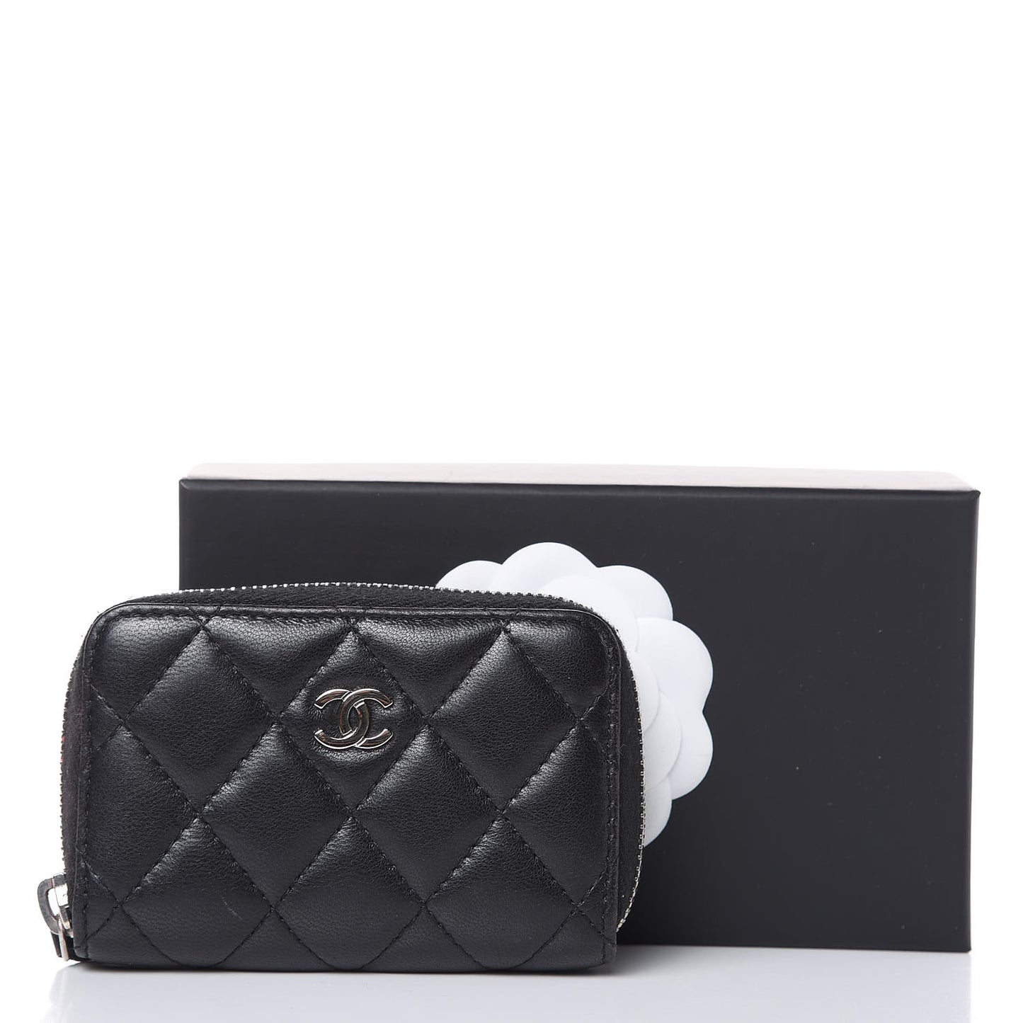 Lambskin Quilted Zip Coin Purse Black