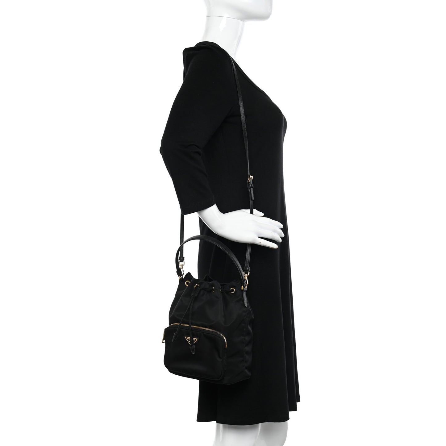 Re-Nylon Duet Drawstring Shoulder Bag Black