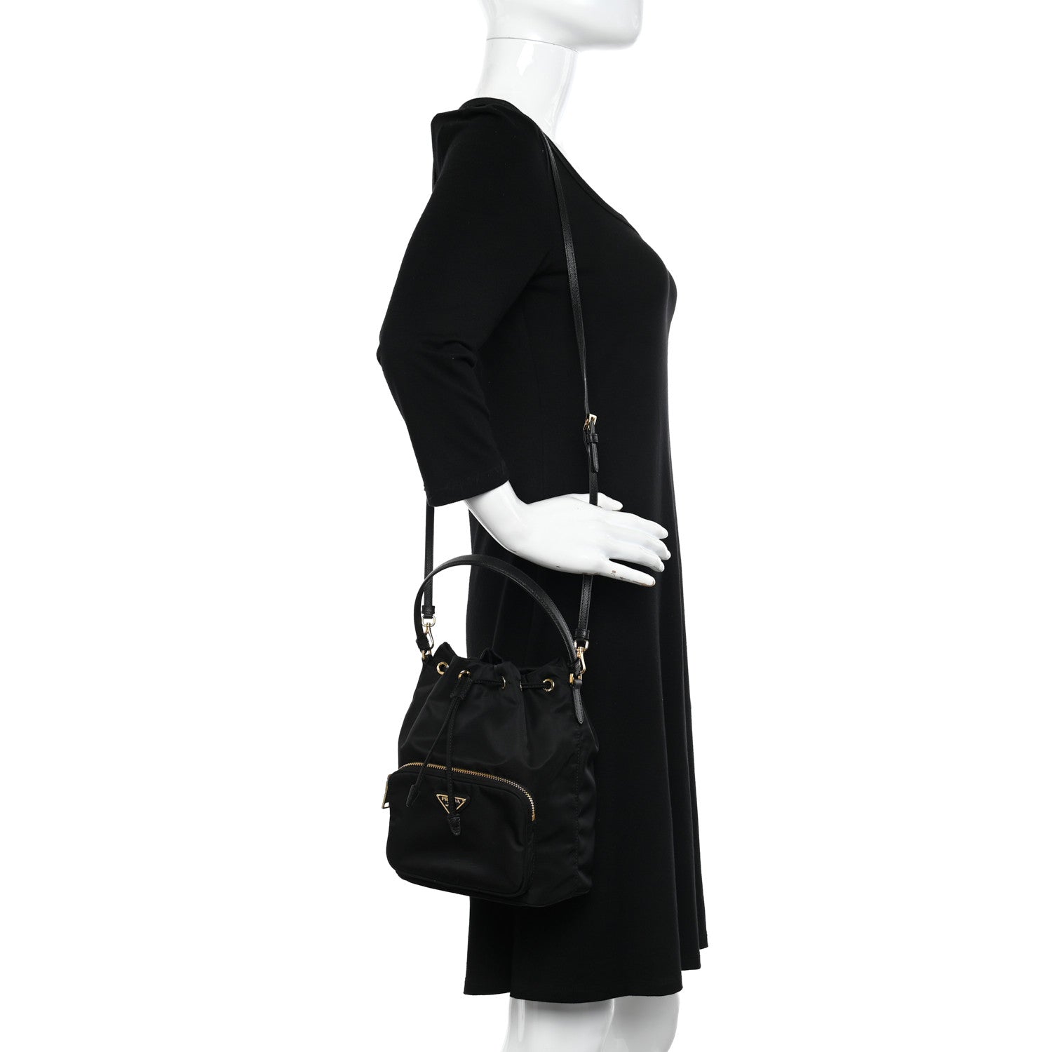 Prada Re-Nylon Duet Drawstring Shoulder Bag Black 2 of 10