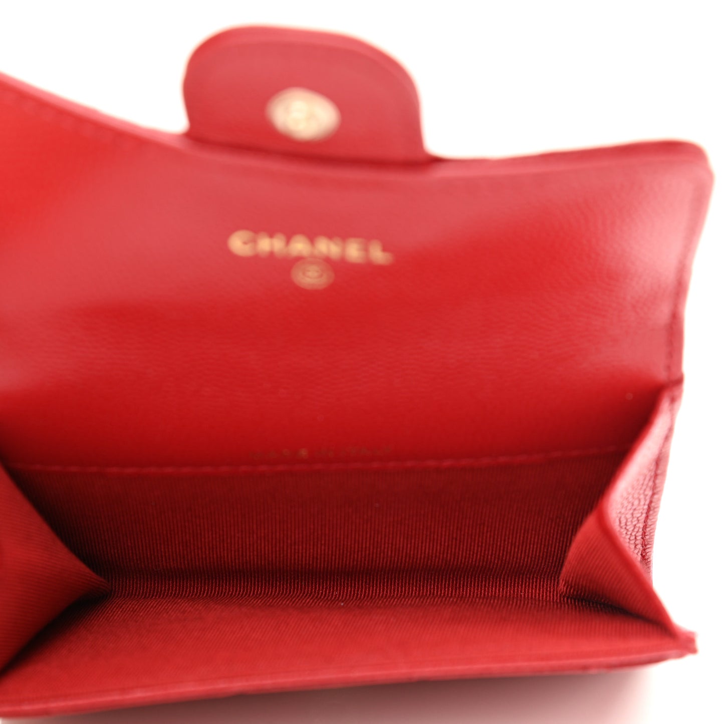 Caviar Quilted Flap Card Holder Wallet Red