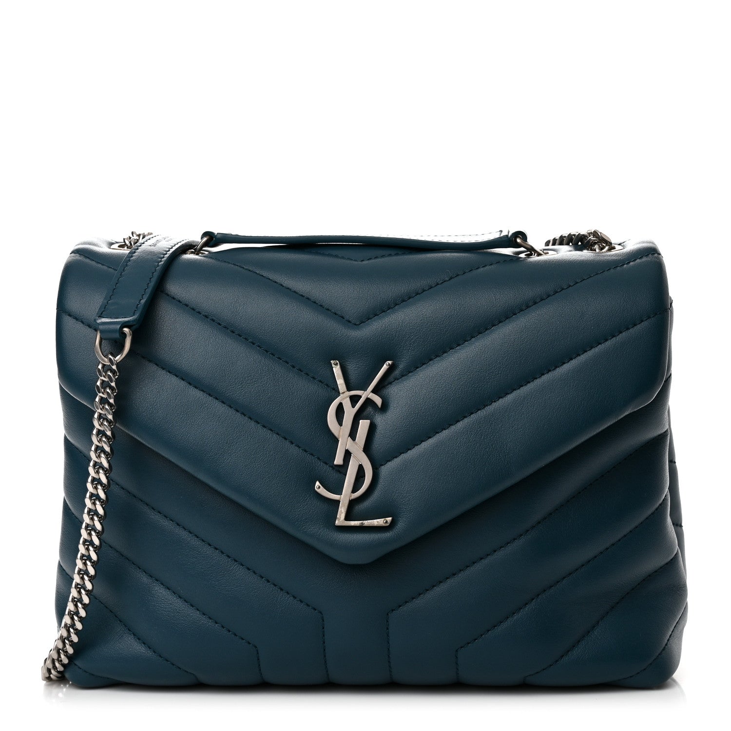 Saint Laurent SAINT LAURENT Calfskin Y Quilted Monogram Small Loulou Chain Satchel Green 1 of 14