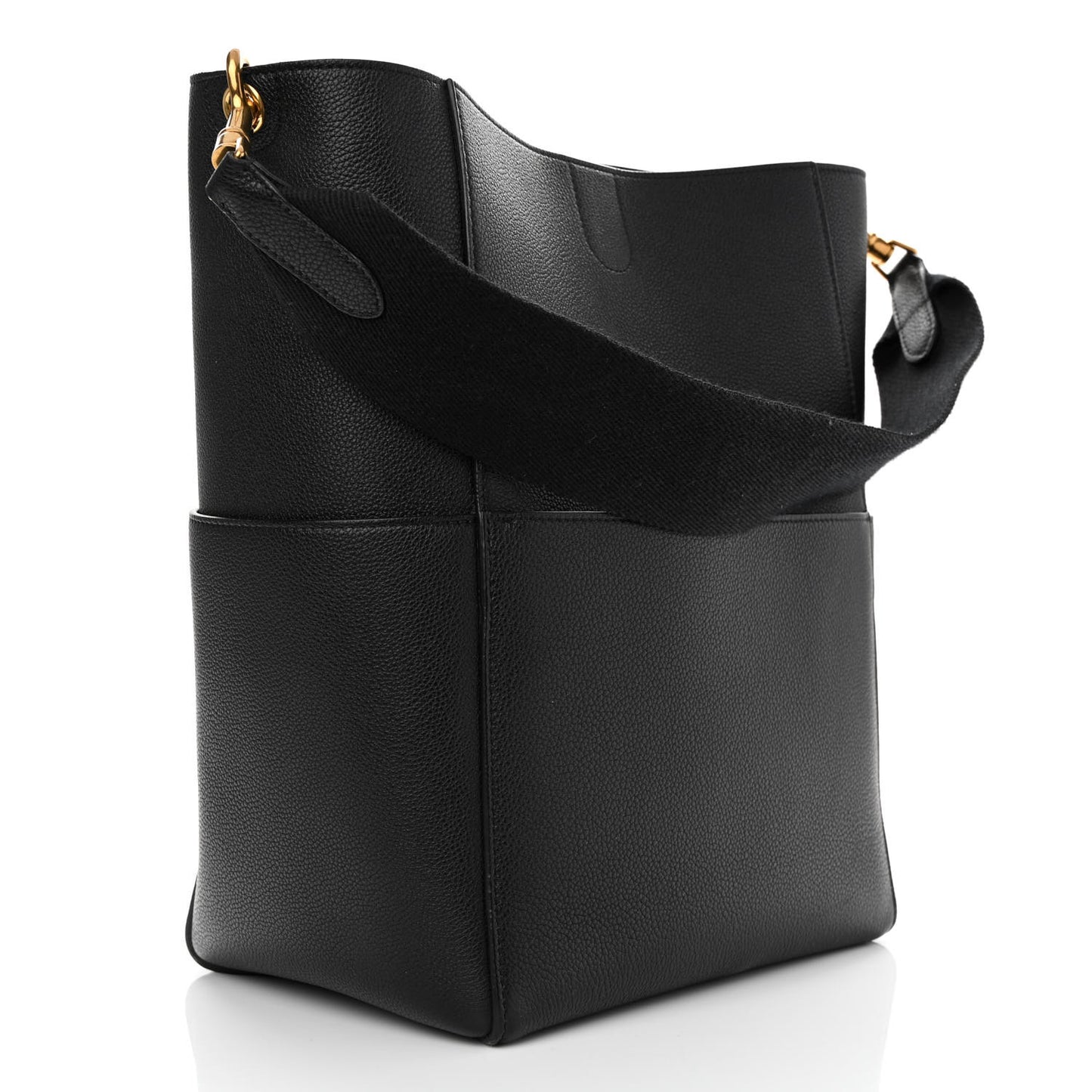 Soft Grained Calfskin Sangle Bucket Bag Black