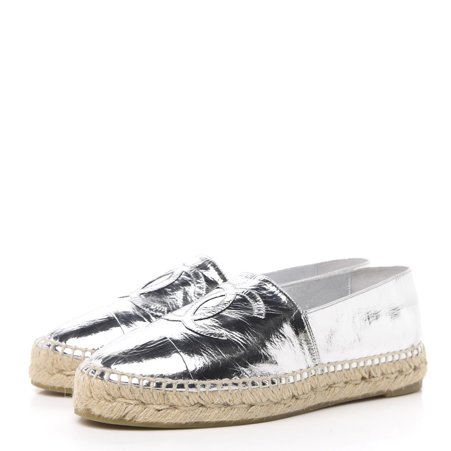 Chanel Laminated Goatskin CC Espadrilles 38 Silver 3 of 10