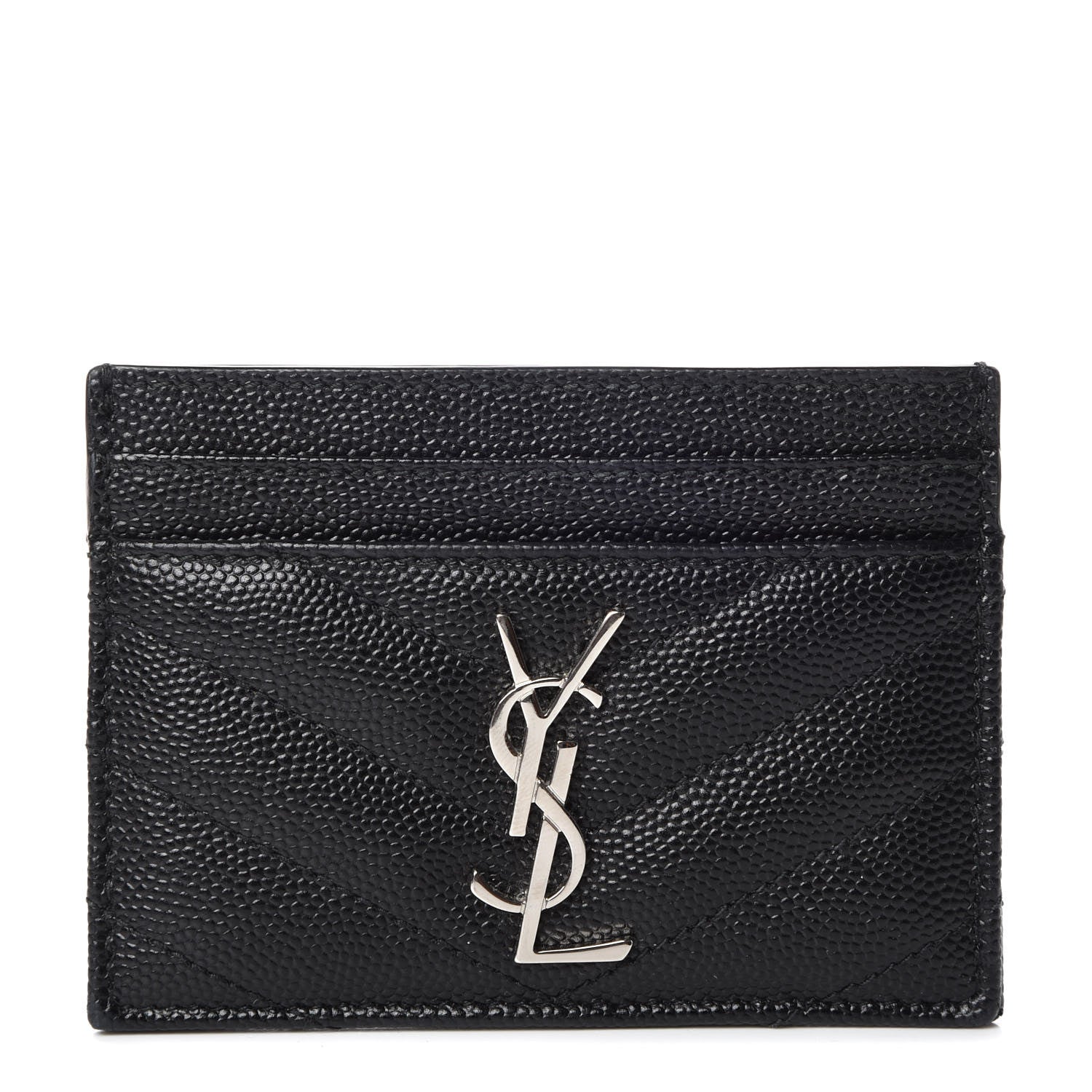 Saint Laurent Grain De Poudre Matelasse Chevron Monogram Credit Card Case Black 1 of 8