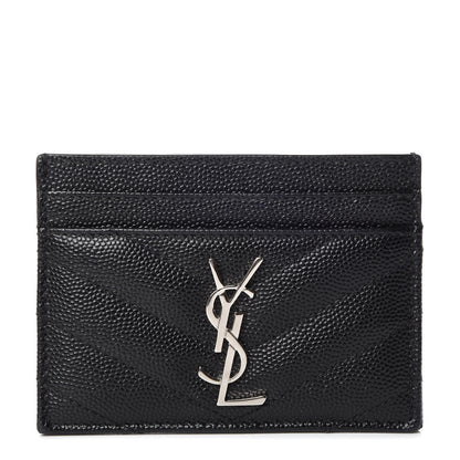 Saint Laurent Grain De Poudre Matelasse Chevron Monogram Credit Card Case Black 1 of 8