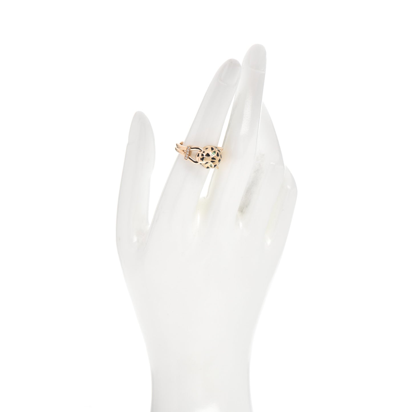 18K Yellow Gold Diamond Black Lacquer Tsavorite Panthere De Cartier Ring 53 6.5