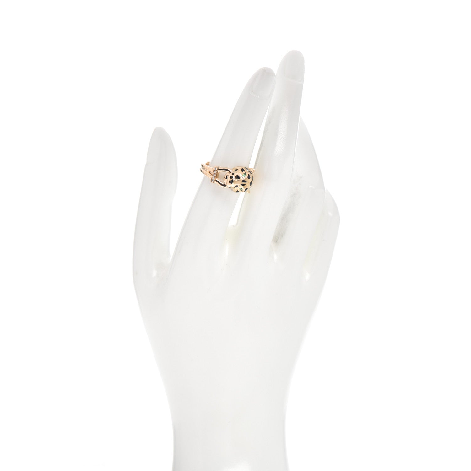 Cartier 18K Yellow Gold Diamond Black Lacquer Tsavorite Panthere De Cartier Ring 53 6.5 2 of 6