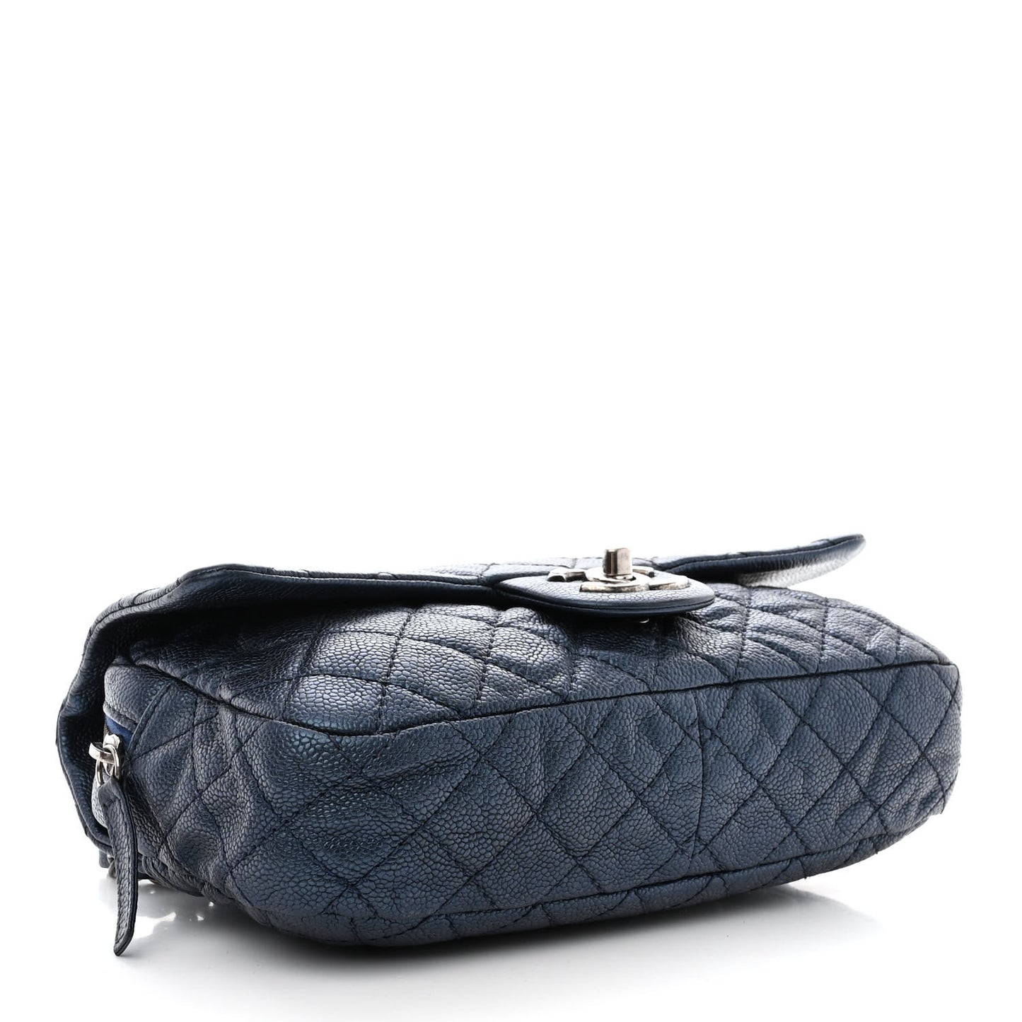 Iridescent Caviar Quilted Jumbo Easy Flap Dark Blue